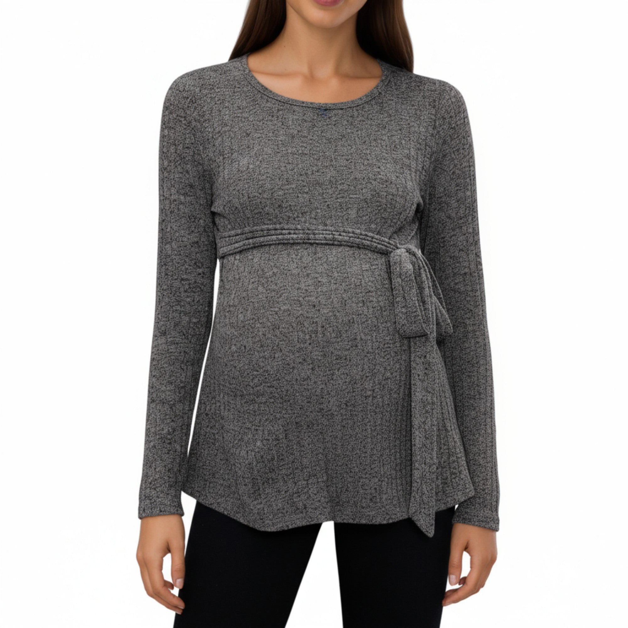 Anna-Kaci Women's Long Sleeve Maternity Top with Textured Knit Fabric and Side Bow Detail