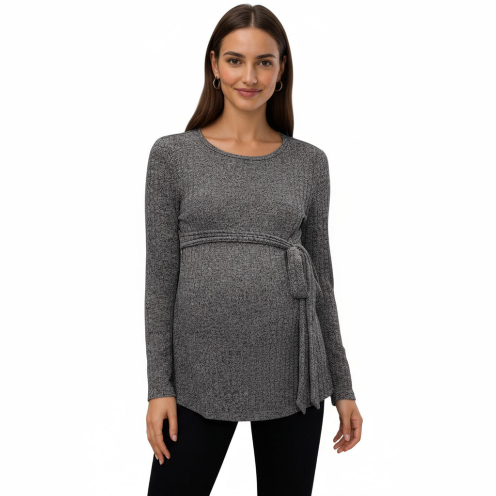 Anna-Kaci Women's Long Sleeve Maternity Top with Textured Knit Fabric and Side Bow Detail