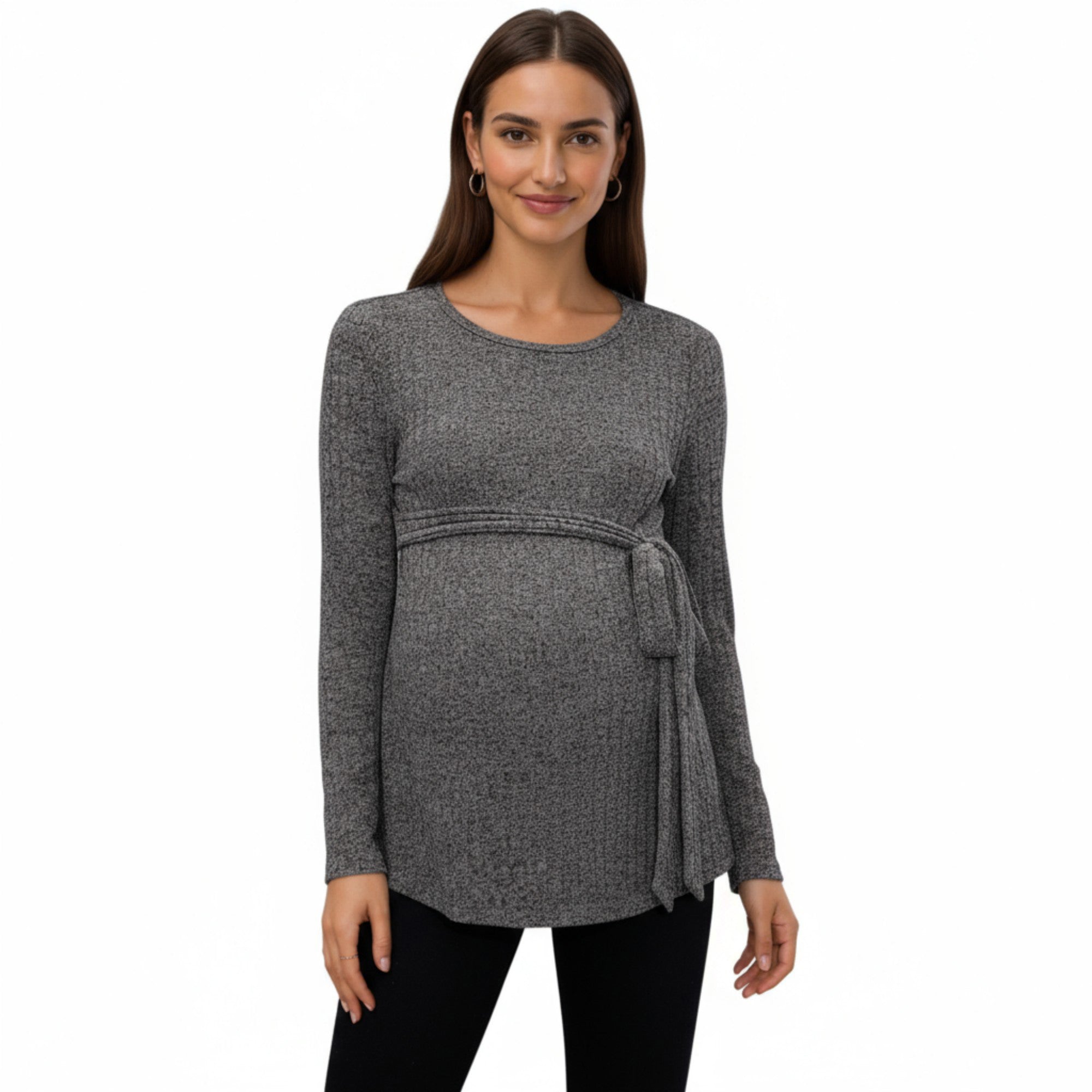 Anna-Kaci Women's Long Sleeve Maternity Top with Textured Knit Fabric and Side Bow Detail