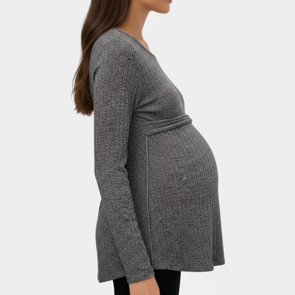 Anna-Kaci Women's Long Sleeve Maternity Top with Textured Knit Fabric and Side Bow Detail
