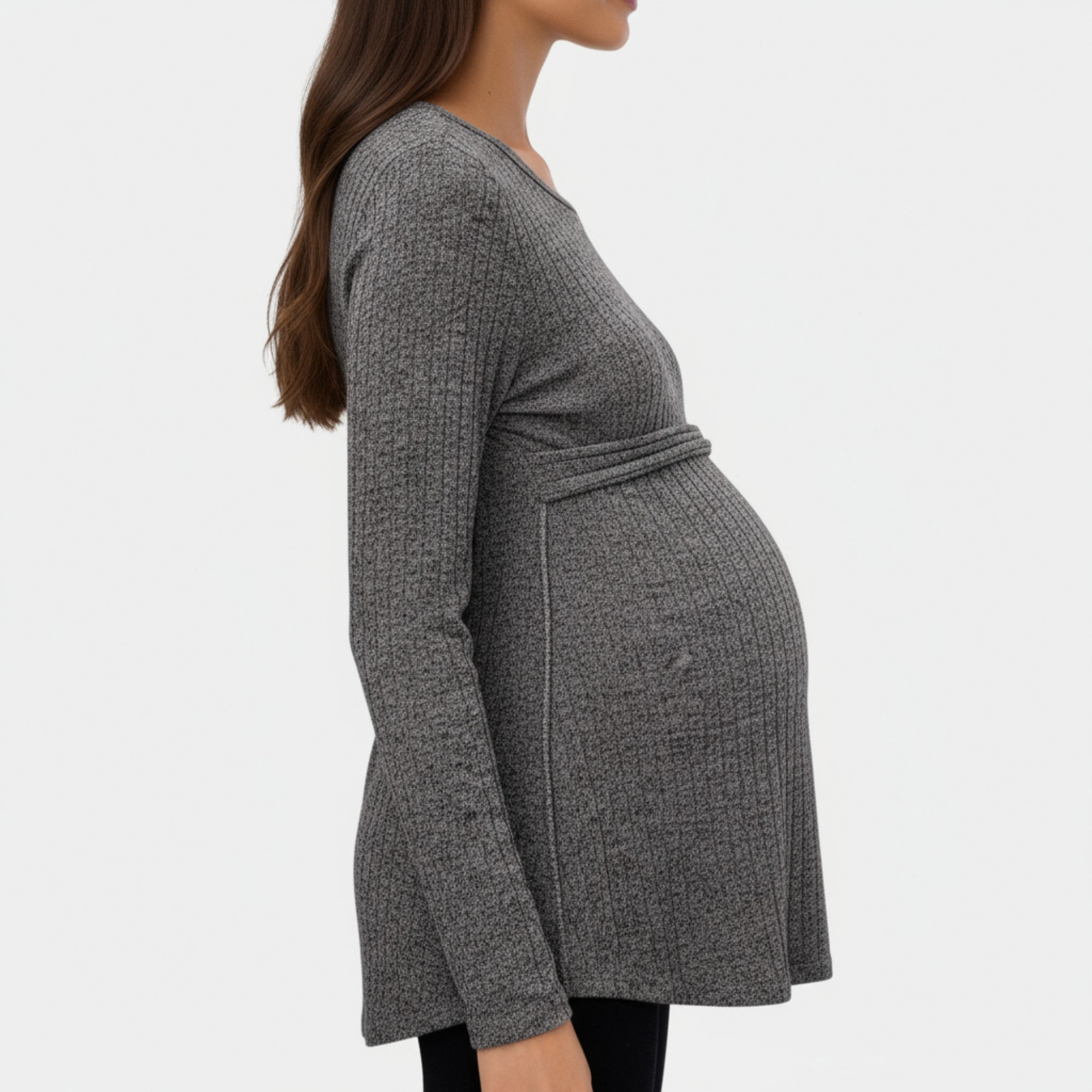 Anna-Kaci Women's Long Sleeve Maternity Top with Textured Knit Fabric and Side Bow Detail