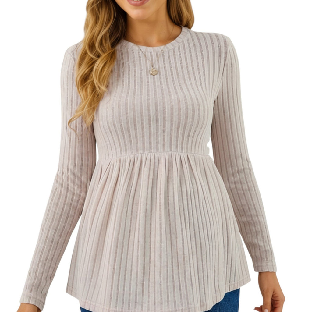 Anna-Kaci Women's Long Sleeve Ribbed Knit Maternity Top with Empire Waist and Pleated Hem
