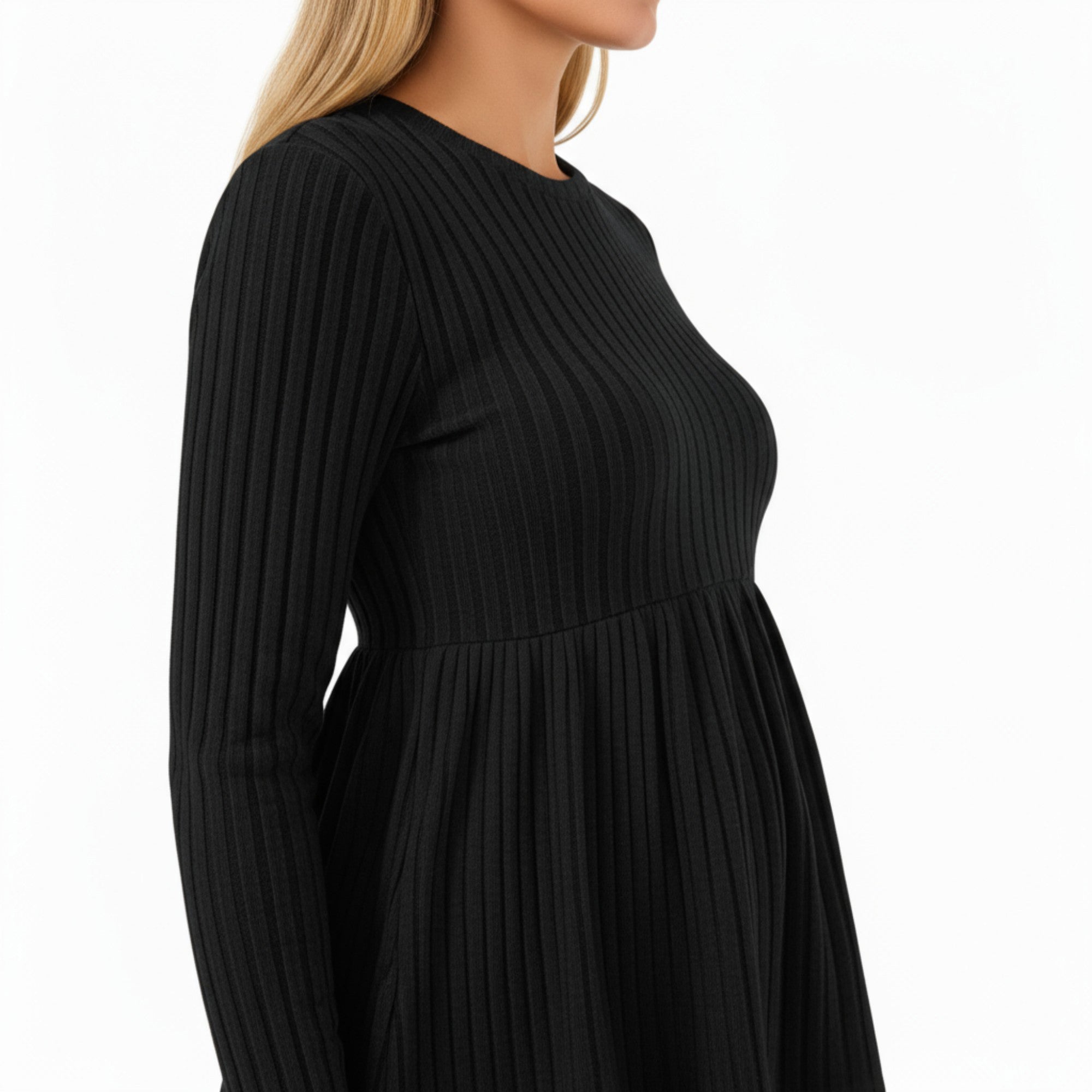 Anna-Kaci Women's Long Sleeve Ribbed Knit Maternity Top with Empire Waist and Pleated Hem