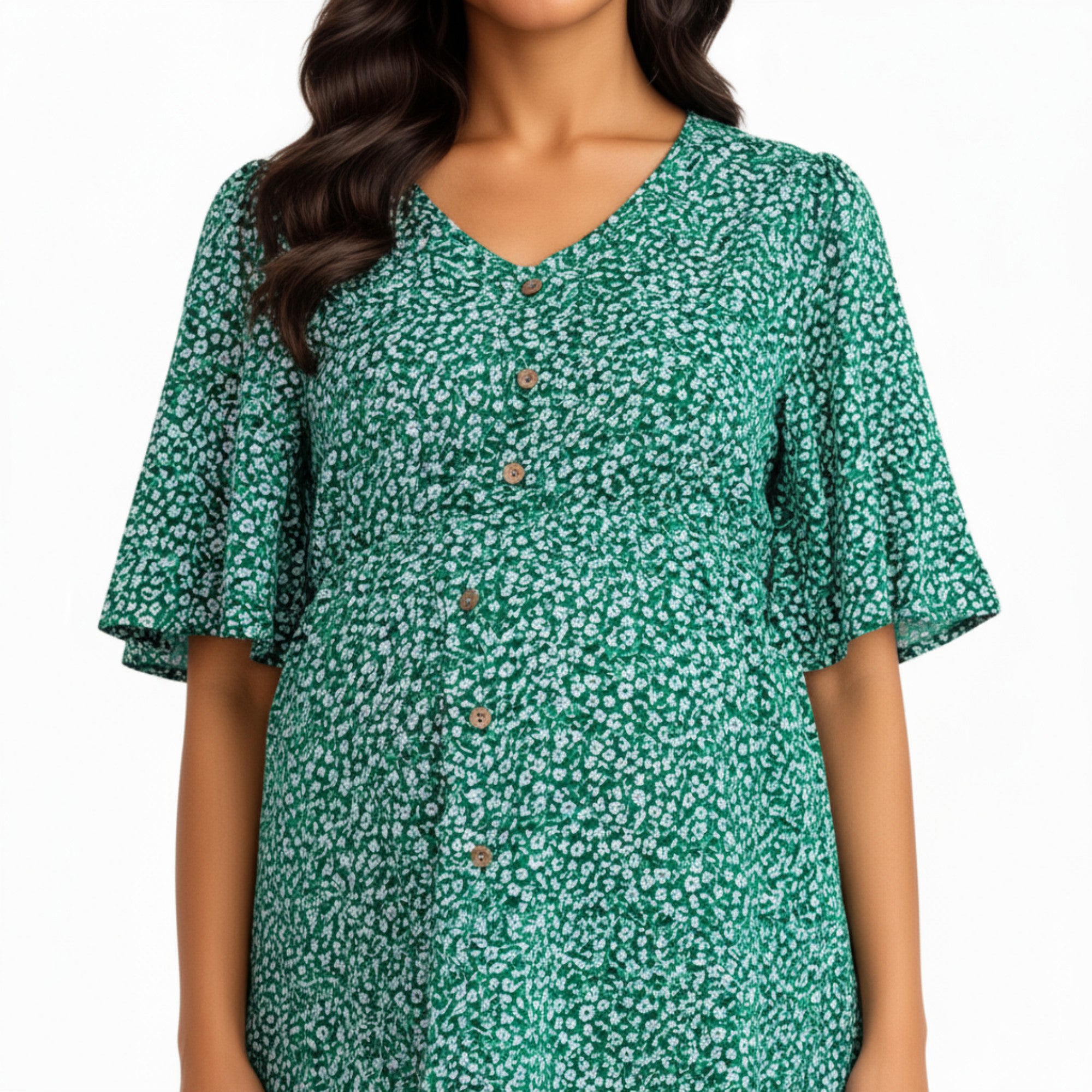 Anna-Kaci Women's Short Sleeve Floral Print Maternity Top with Button Front and Flowy Hem