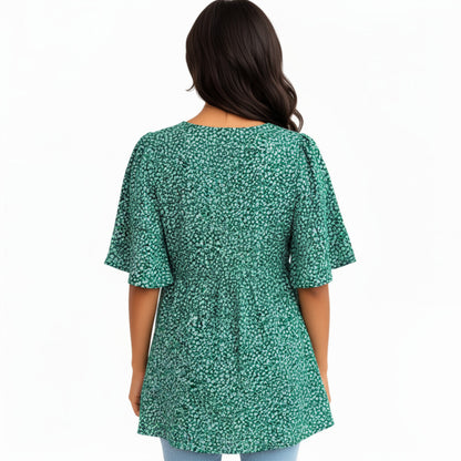 Anna-Kaci Women's Short Sleeve Floral Print Maternity Top with Button Front and Flowy Hem