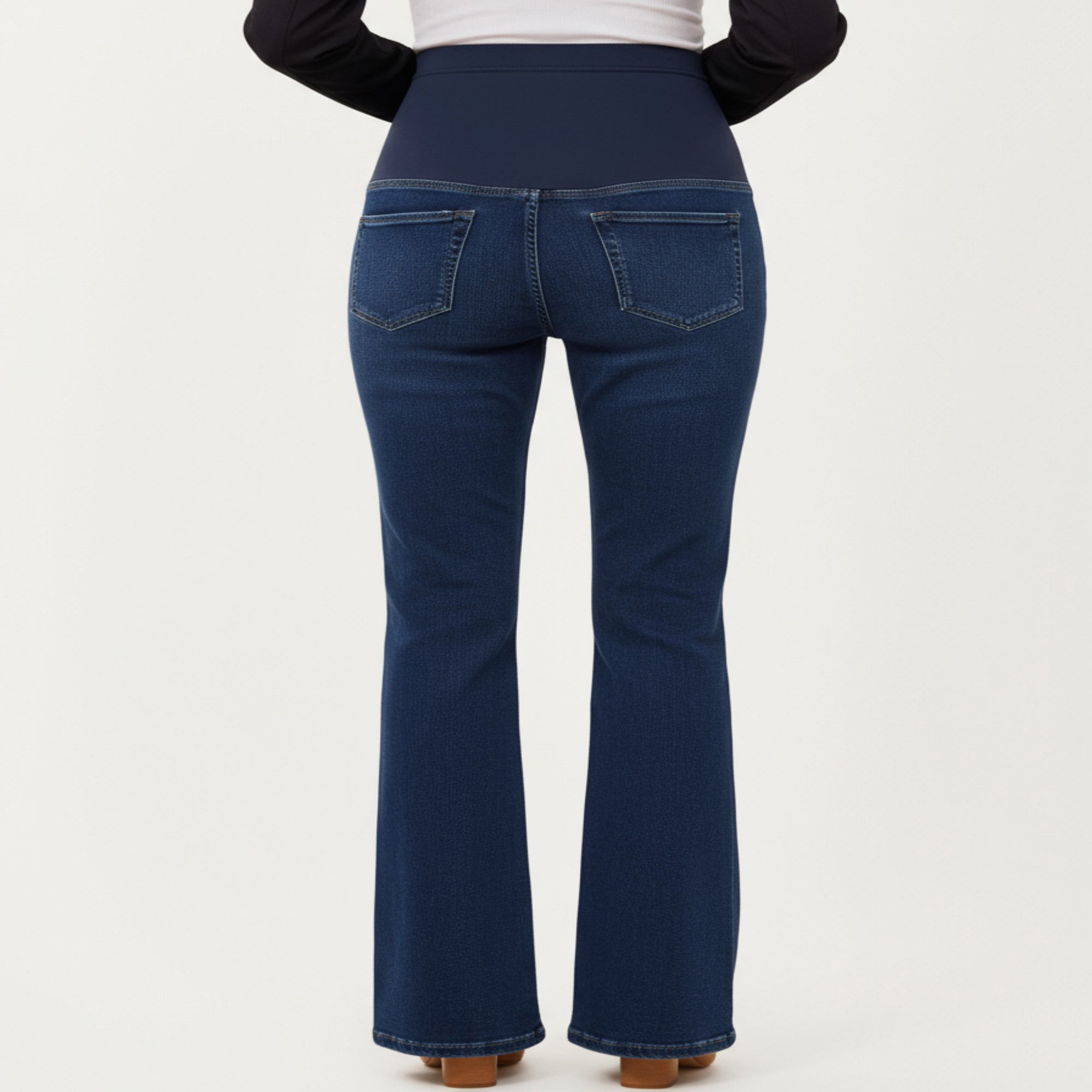 Anna-Kaci Women's Maternity Flare Jeans with Full Over Belly Panel and Classic Denim Wash