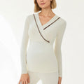 Anna-Kaci Women's Long Sleeve Wrap Front Maternity Top with Contrast Trim and Fitted Silhouette