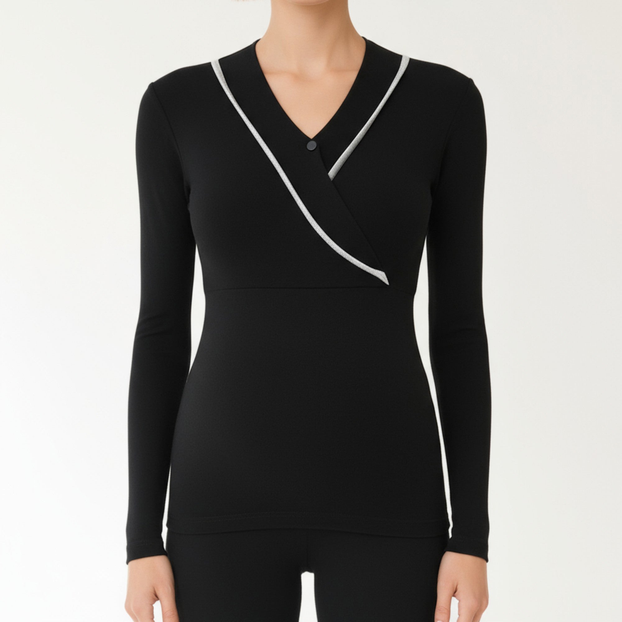 Anna-Kaci Women's Long Sleeve Wrap Front Maternity Top with Contrast Trim and Fitted Silhouette