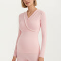 Anna-Kaci Women's Long Sleeve Wrap Front Maternity Top with Contrast Trim and Fitted Silhouette