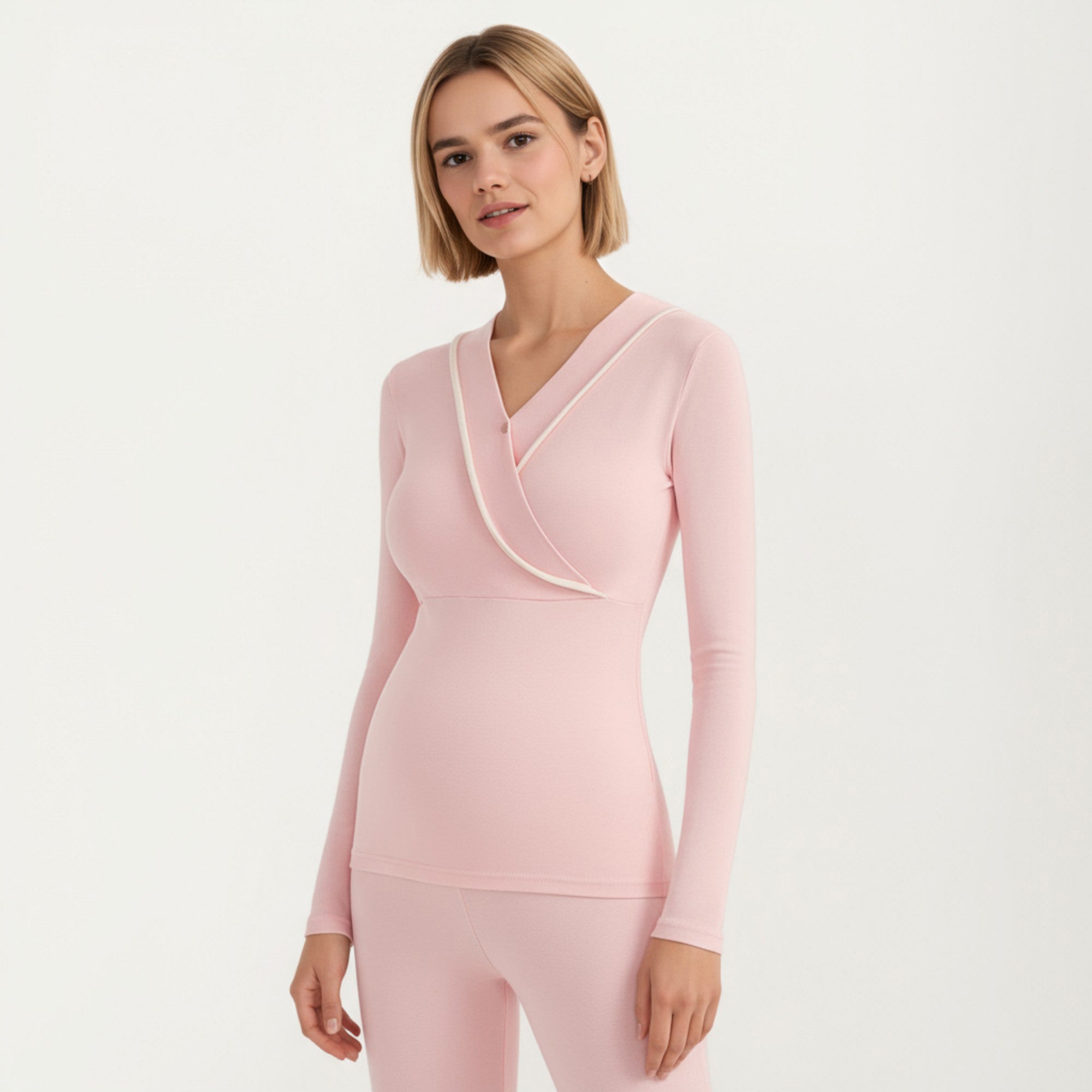Anna-Kaci Women's Long Sleeve Wrap Front Maternity Top with Contrast Trim and Fitted Silhouette