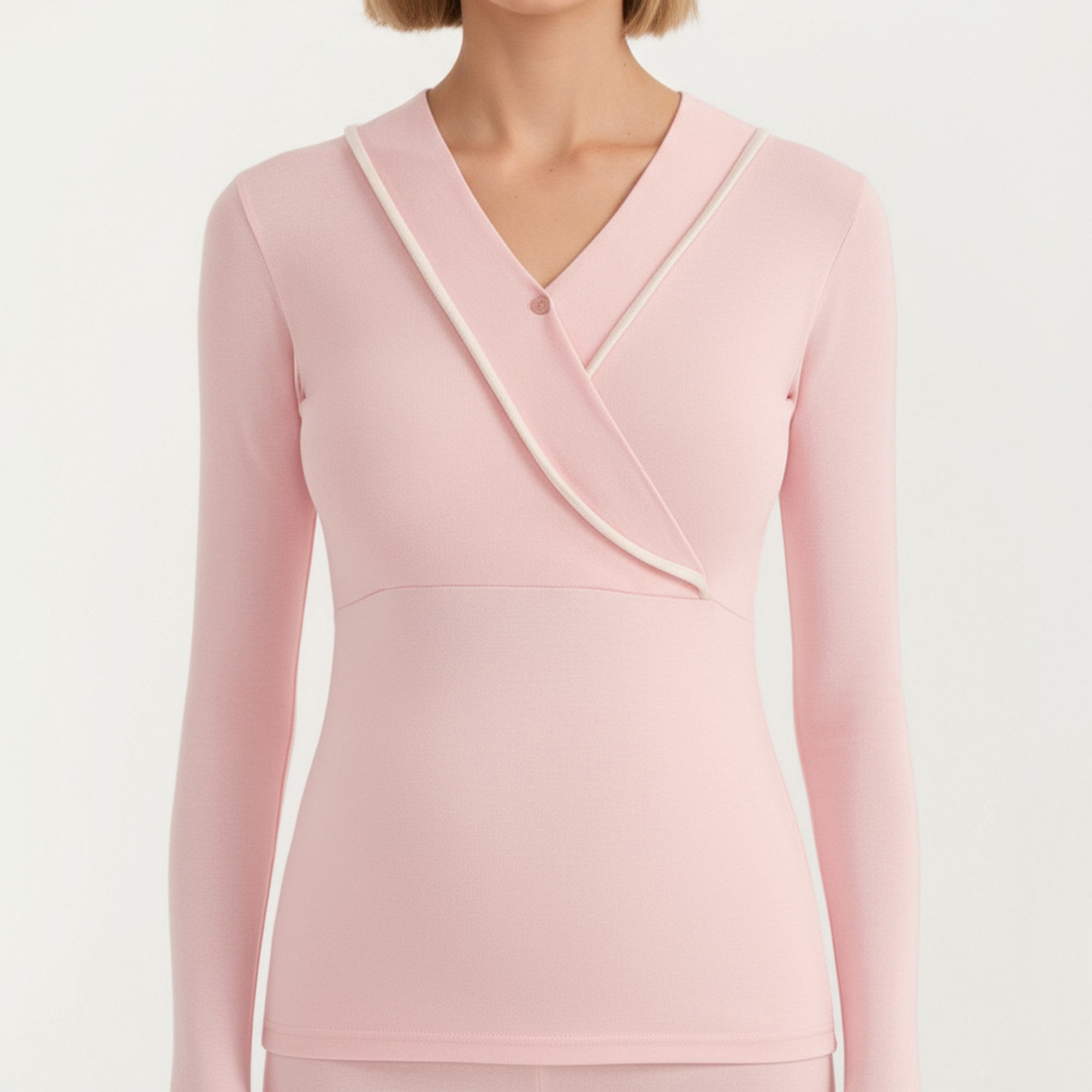 Anna-Kaci Women's Long Sleeve Wrap Front Maternity Top with Contrast Trim and Fitted Silhouette