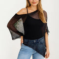 Anna-Kaci Women's Sheer Knit Asymmetrical Poncho Top with One Shoulder Design and Lightweight Texture