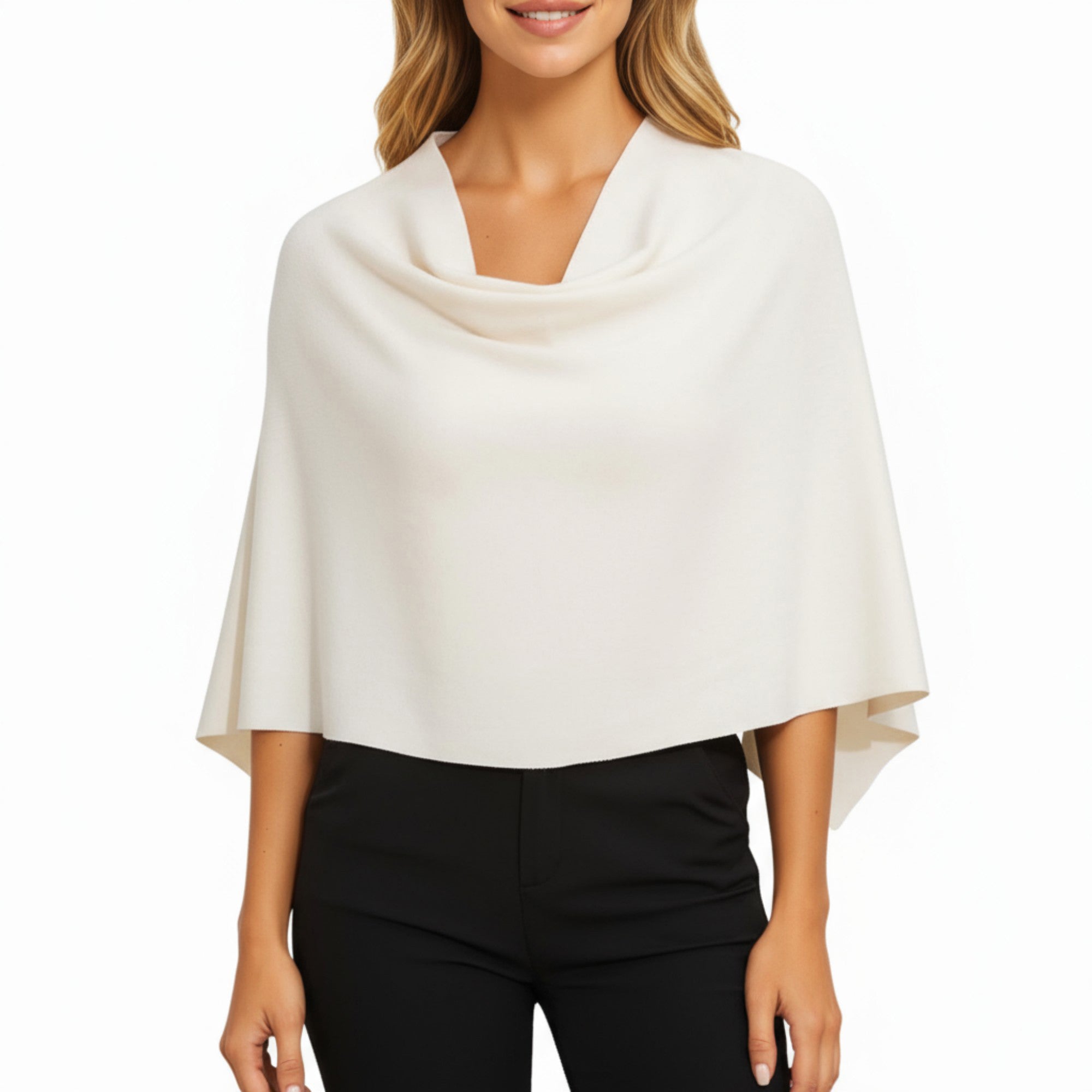 Anna-Kaci Women's Knit Shoulder Wrap with Draped Neckline and Asymmetrical Hem 25.5in