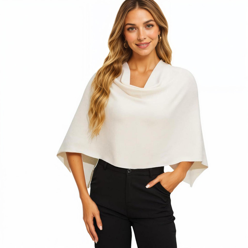Anna-Kaci Women's Knit Shoulder Wrap with Draped Neckline and Asymmetrical Hem 25.5in