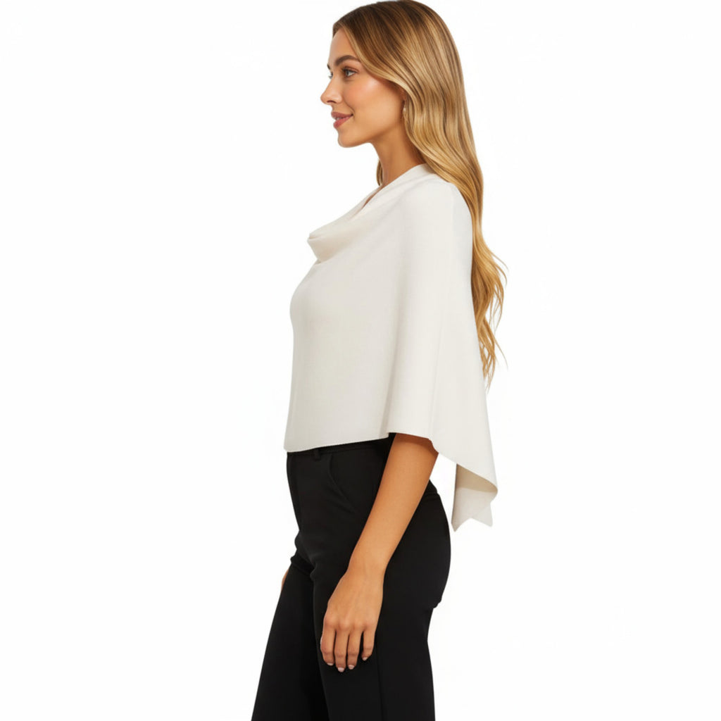 Anna-Kaci Women's Knit Shoulder Wrap with Draped Neckline and Asymmetrical Hem 25.5in