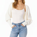 Anna-Kaci Women's Ribbed Knit Shrug Cardigan with Long Balloon Sleeves and Open Front Design