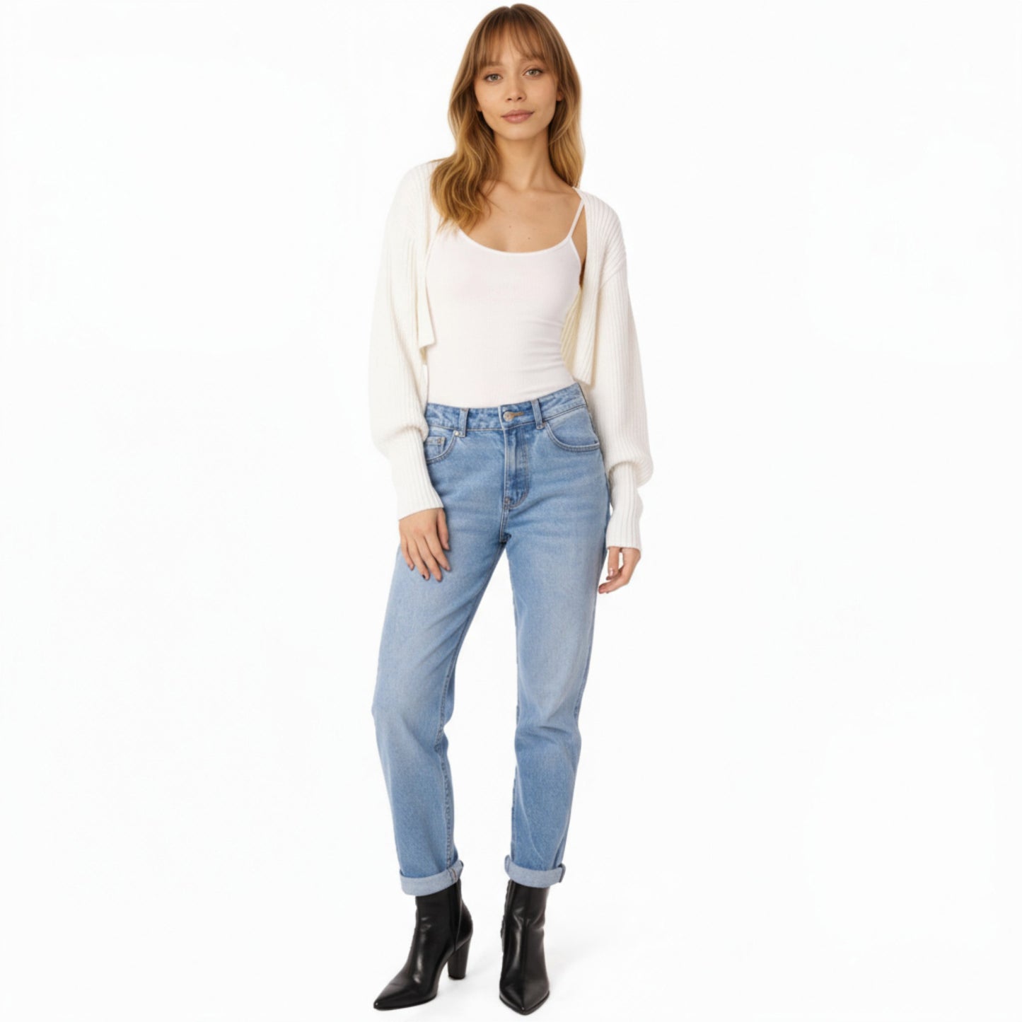 Anna-Kaci Women's Ribbed Knit Shrug Cardigan with Long Balloon Sleeves and Open Front Design