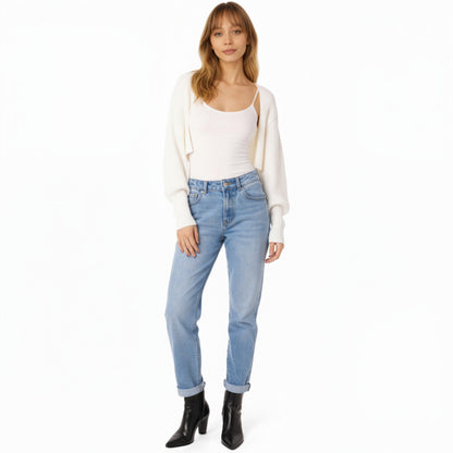 Anna-Kaci Women's Ribbed Knit Shrug Cardigan with Long Balloon Sleeves and Open Front Design