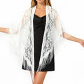 Anna-Kaci Women's Sheer Lace Kimono Shawl with Floral Embroidery and Fringe Hem