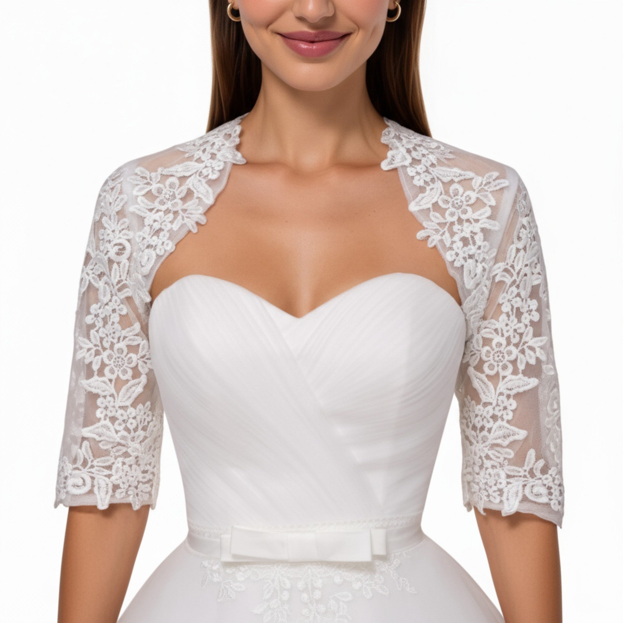 Anna-Kaci Women's Lace Half Sleeve Bridal Bolero Shrug with Floral Embroidery