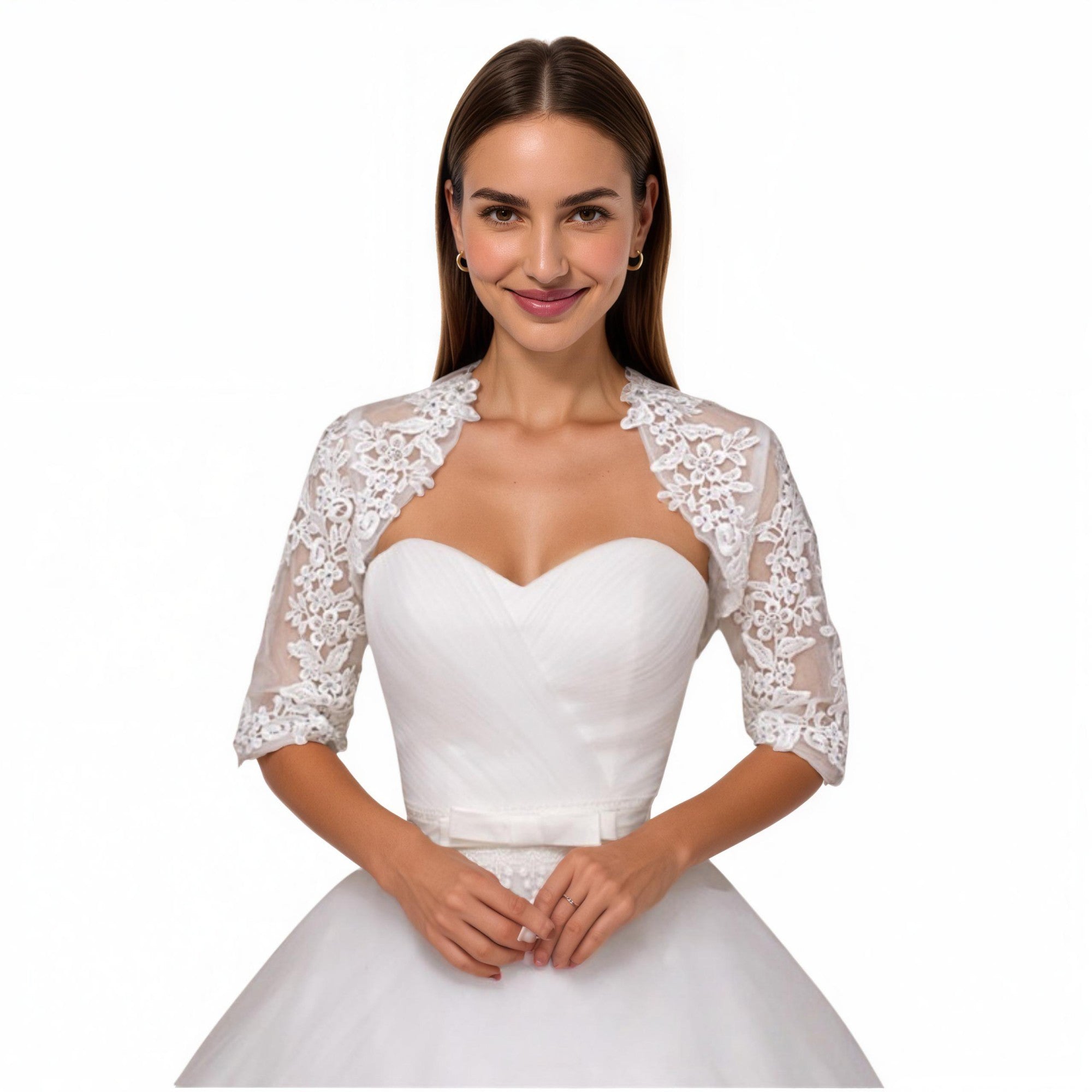 Anna-Kaci Women's Lace Half Sleeve Bridal Bolero Shrug with Floral Embroidery