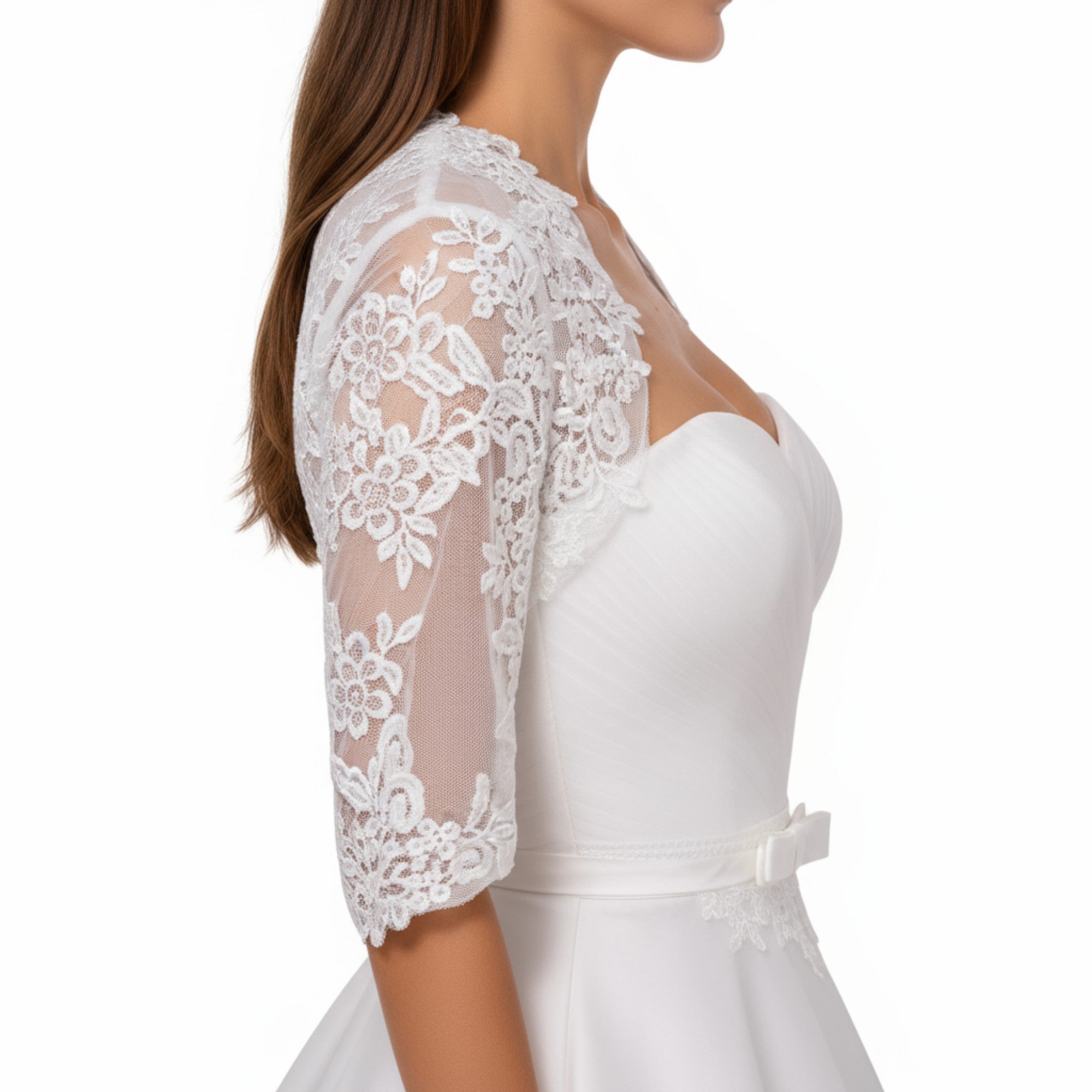 Anna-Kaci Women's Lace Half Sleeve Bridal Bolero Shrug with Floral Embroidery