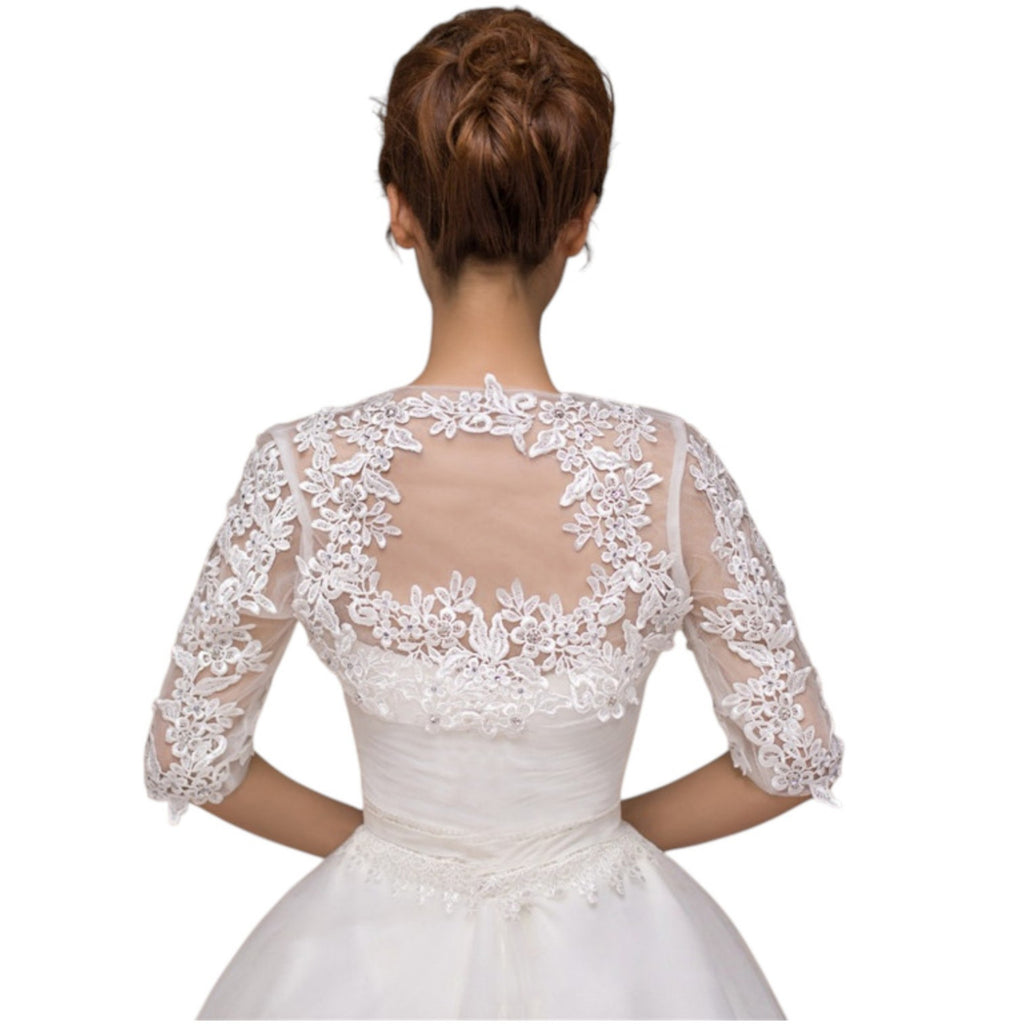 Anna-Kaci Women's Lace Half Sleeve Bridal Bolero Shrug with Floral Embroidery