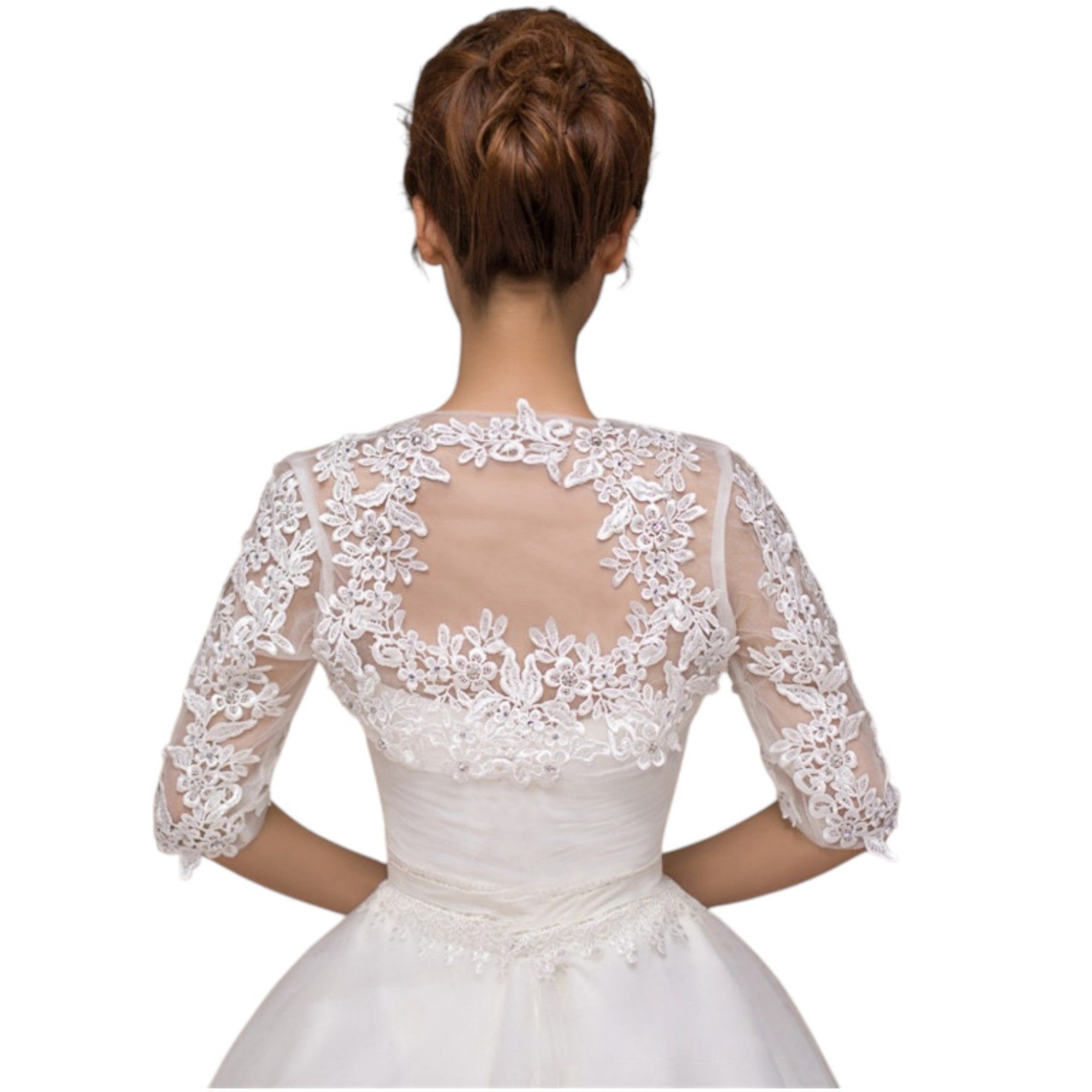 Anna-Kaci Women's Lace Half Sleeve Bridal Bolero Shrug with Floral Embroidery