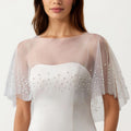 Anna-Kaci Women' s Sheer Pearl Embellished Capelet Shawl with Soft Tulle Fabric and Delicate Scattered Bead Accents