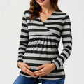 Anna-Kaci Women's Long Sleeve Striped V-Neck Maternity Top with Empire Waist