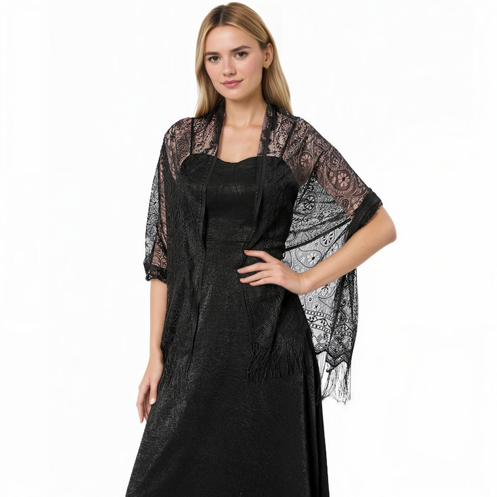 Anna-Kaci Women's Sheer Lace Kimono Shrug with Floral Pattern and Elbow-Length Sleeves