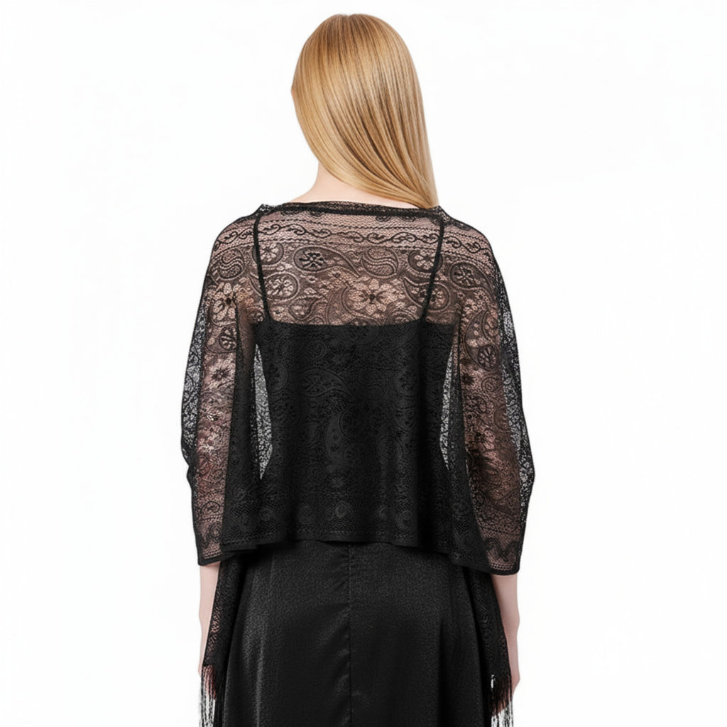 Anna-Kaci Women's Sheer Lace Kimono Shrug with Floral Pattern and Elbow-Length Sleeves
