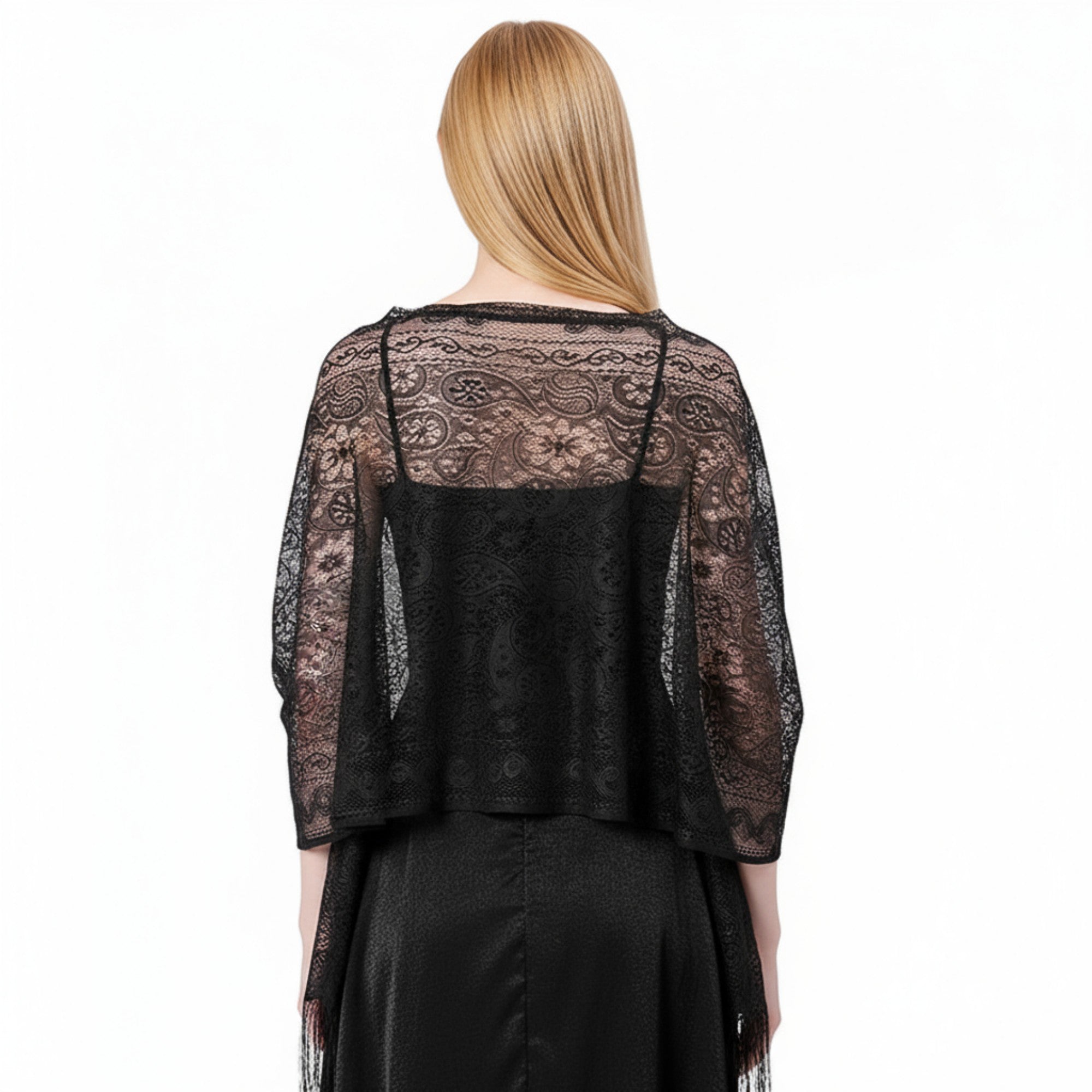 Anna-Kaci Women's Sheer Lace Kimono Shrug with Floral Pattern and Elbow-Length Sleeves