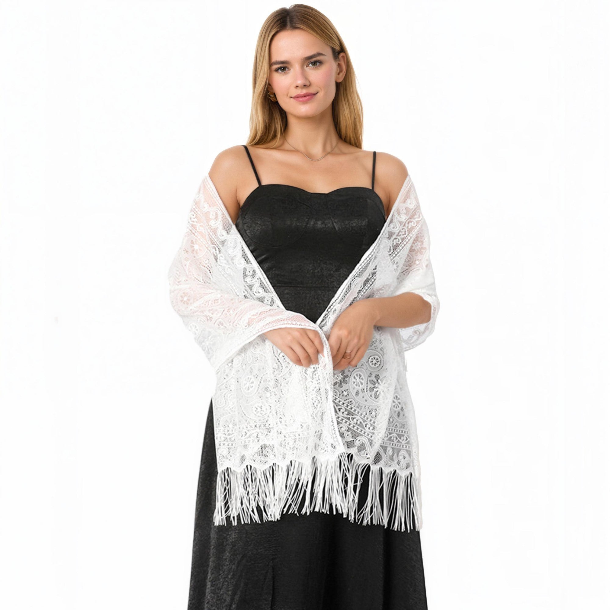 Anna-Kaci Women's Sheer Lace Kimono Shrug with Floral Pattern and Elbow-Length Sleeves