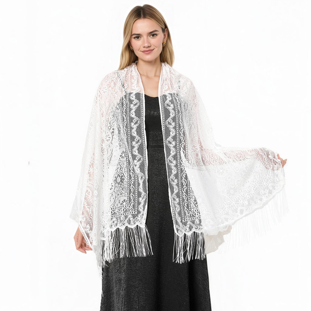 Anna-Kaci Women's Sheer Lace Kimono Shrug with Floral Pattern and Elbow-Length Sleeves