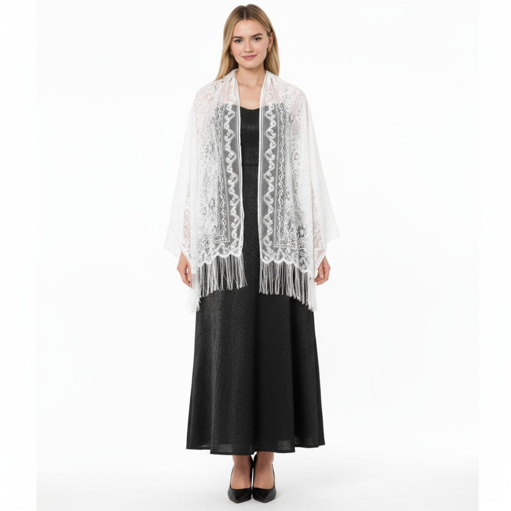 Anna-Kaci Women's Sheer Lace Kimono Shrug with Floral Pattern and Elbow-Length Sleeves