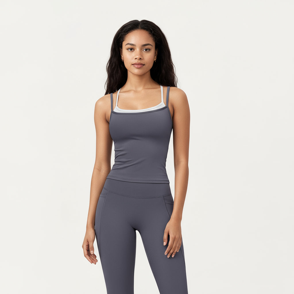 Anna-Kaci Active Women's Double Strap Fitted Active Tank Top with Built-In Shelf Bra