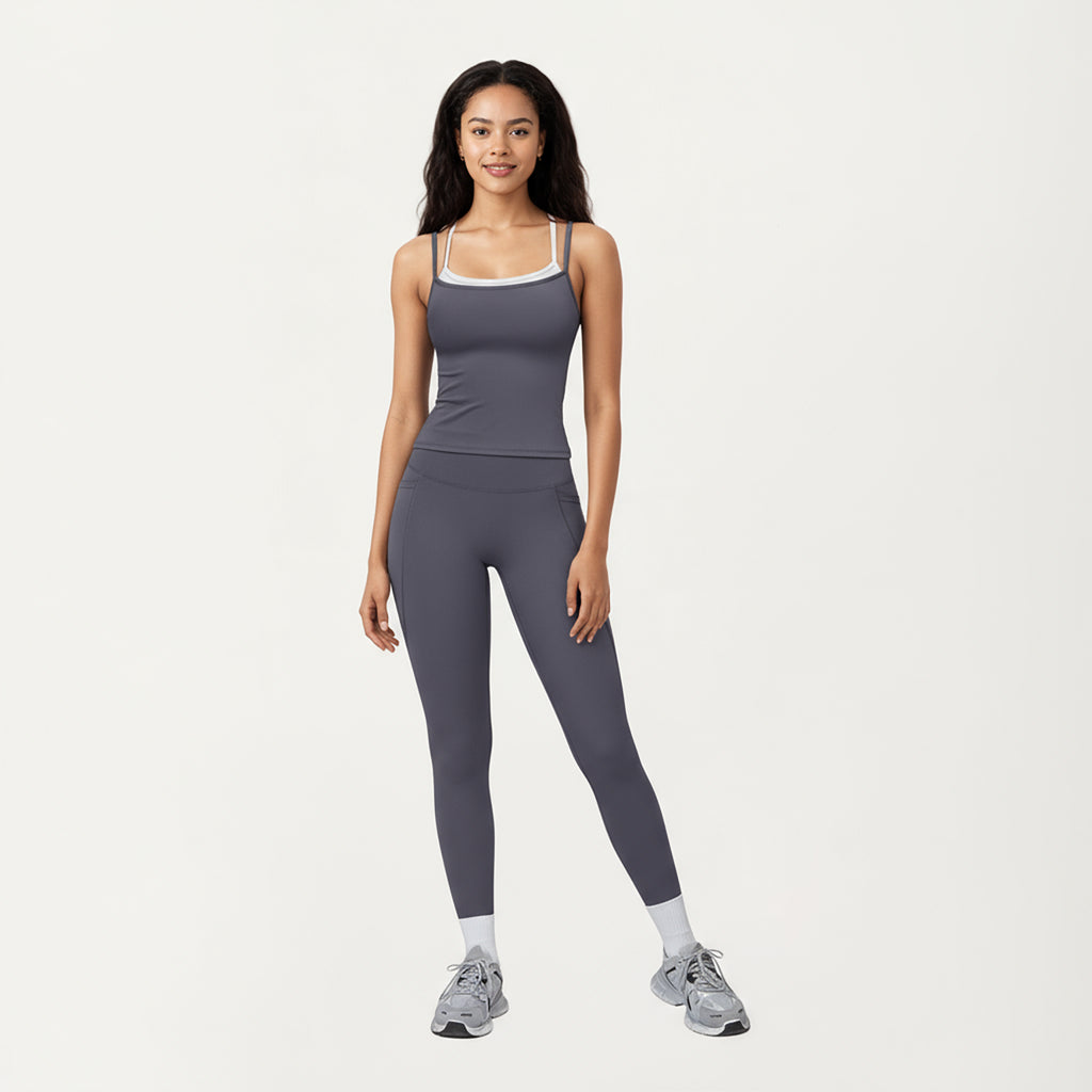 Anna-Kaci Active Women's Double Strap Fitted Active Tank Top with Built-In Shelf Bra