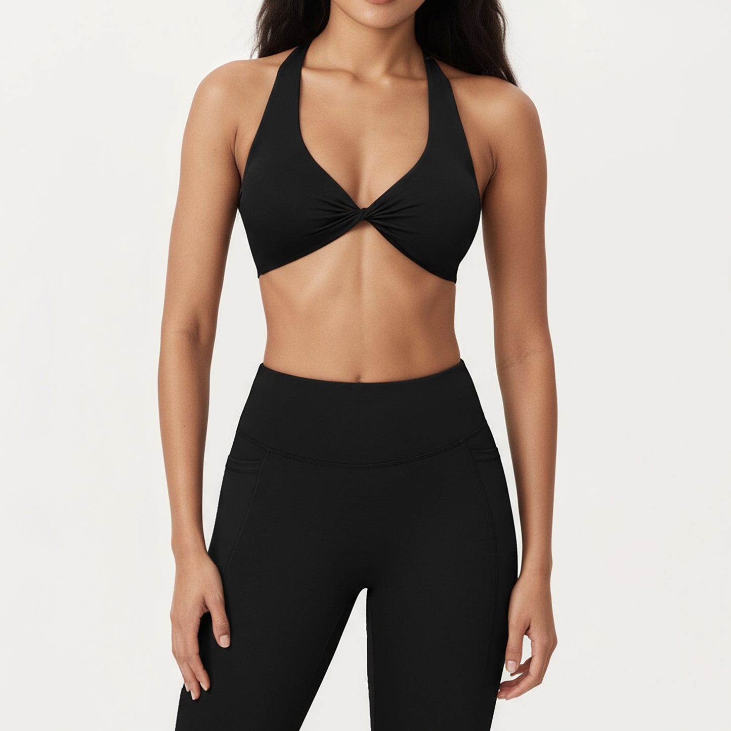 Anna-Kaci Active Women's Twist Front Halter Sports Bra Top with Supportive Wide Straps