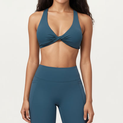 Anna-Kaci Active Women's Twist Front Halter Sports Bra Top with Supportive Wide Straps