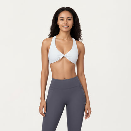 Anna-Kaci Active Women's Twist Front Halter Sports Bra Top with Supportive Wide Straps