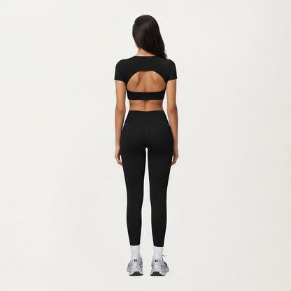 Anna-Kaci Active Women's Short Sleeve Twist Front V-Neck Crop Active Top