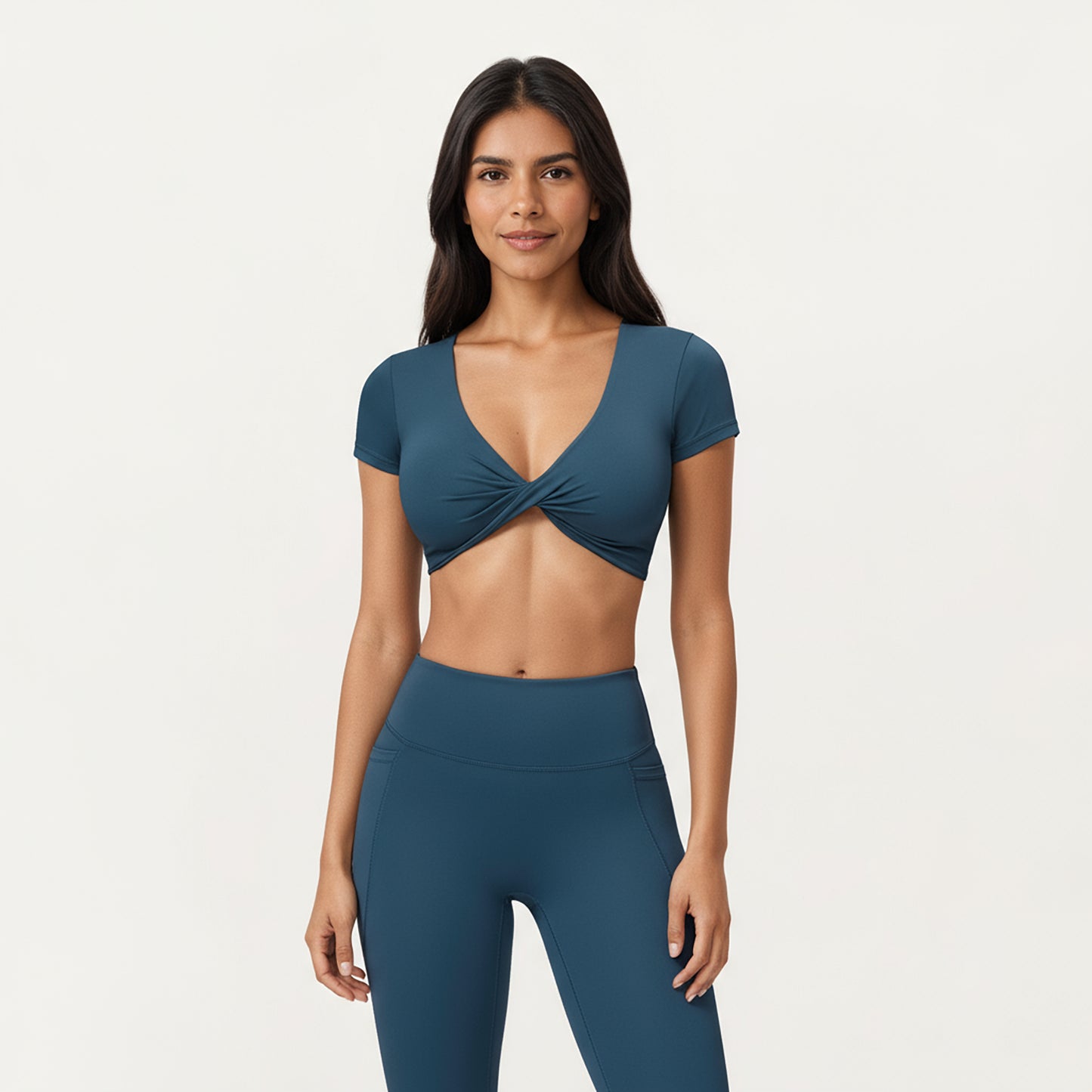 Anna-Kaci Active Women's Short Sleeve Twist Front V-Neck Crop Active Top