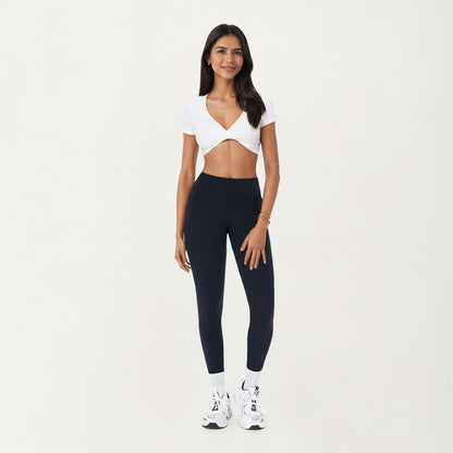 Anna-Kaci Active Women's Short Sleeve Twist Front V-Neck Crop Active Top