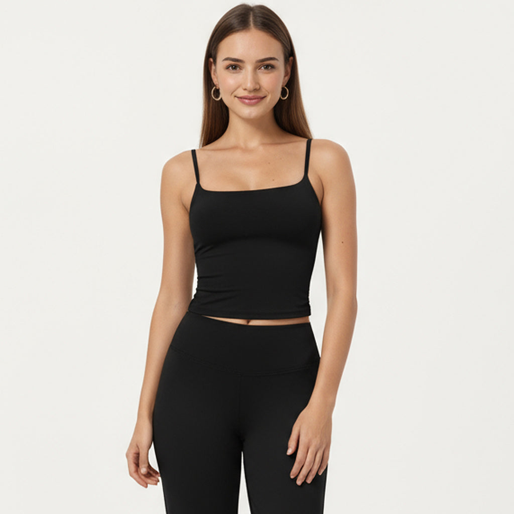 Anna-Kaci Active Women's Fitted Spaghetti Strap Square Neck Stretch Camisole Top