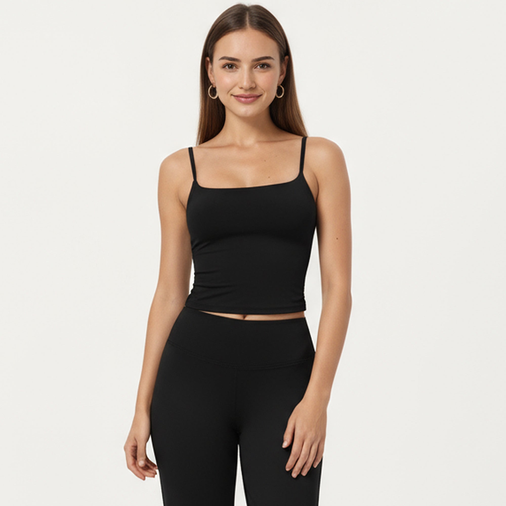 Anna-Kaci Active Women's Fitted Spaghetti Strap Square Neck Stretch Camisole Top