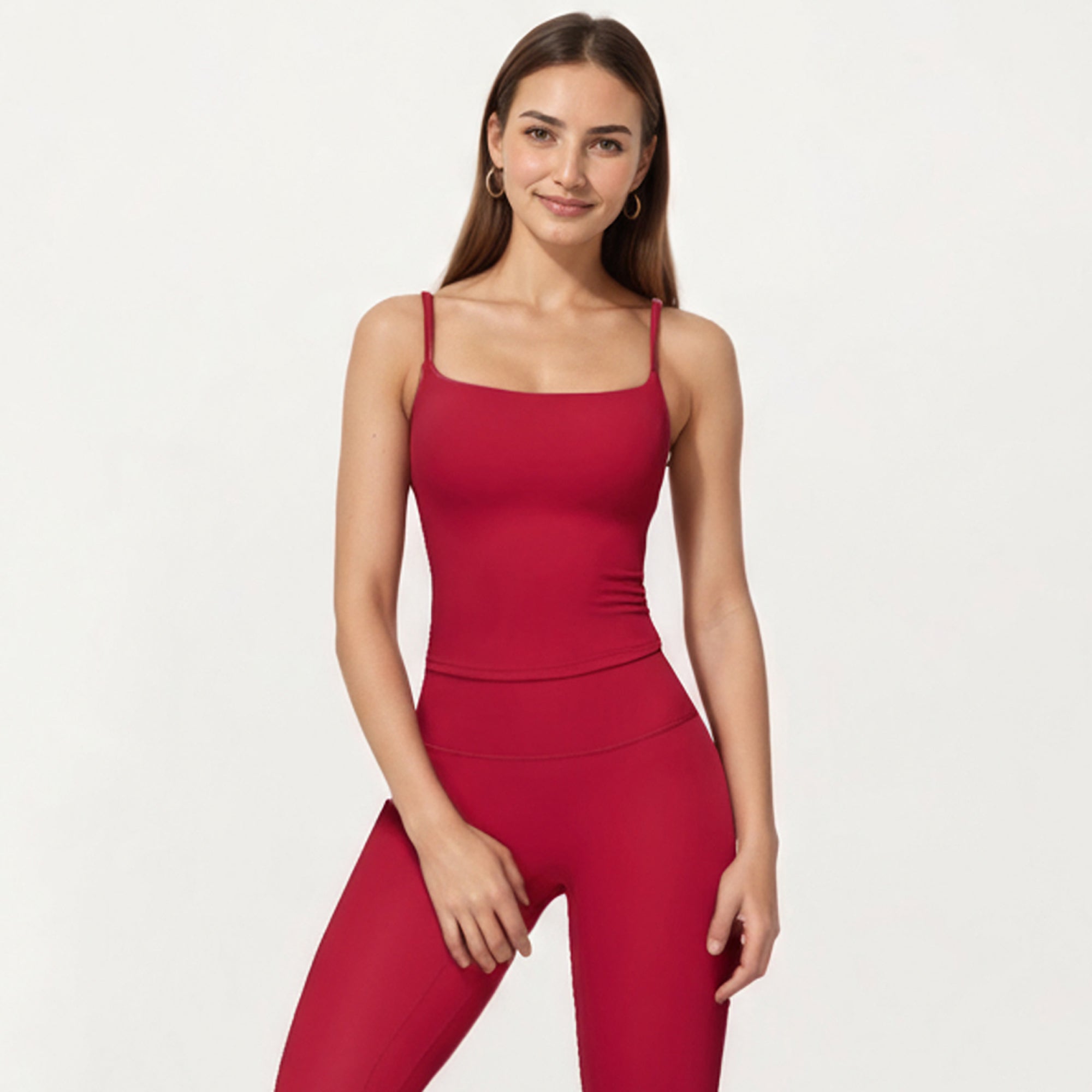 Anna-Kaci Active Women's Fitted Spaghetti Strap Square Neck Stretch Camisole Top