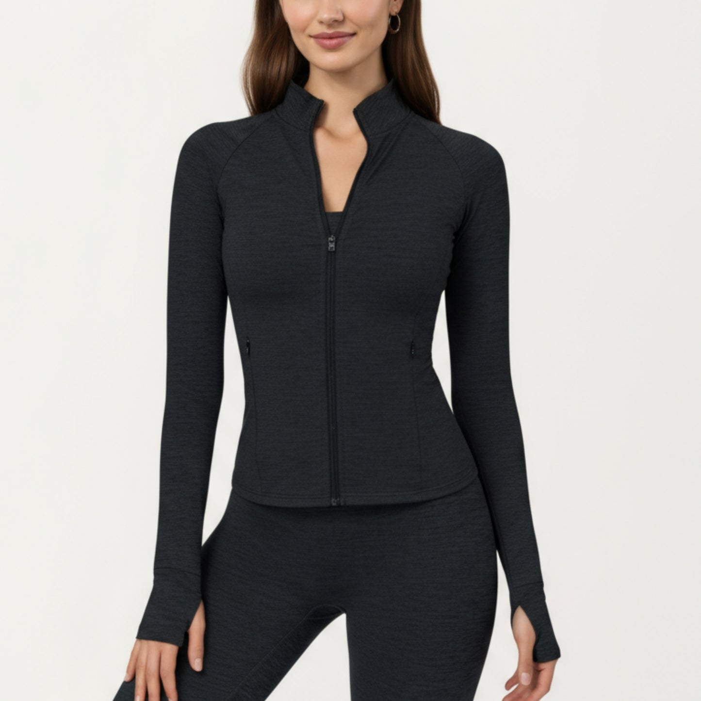 Anna-Kaci Active Women's Long Sleeve Zip-Up Mock Neck Active Jacket with Thumbhole Cuffs