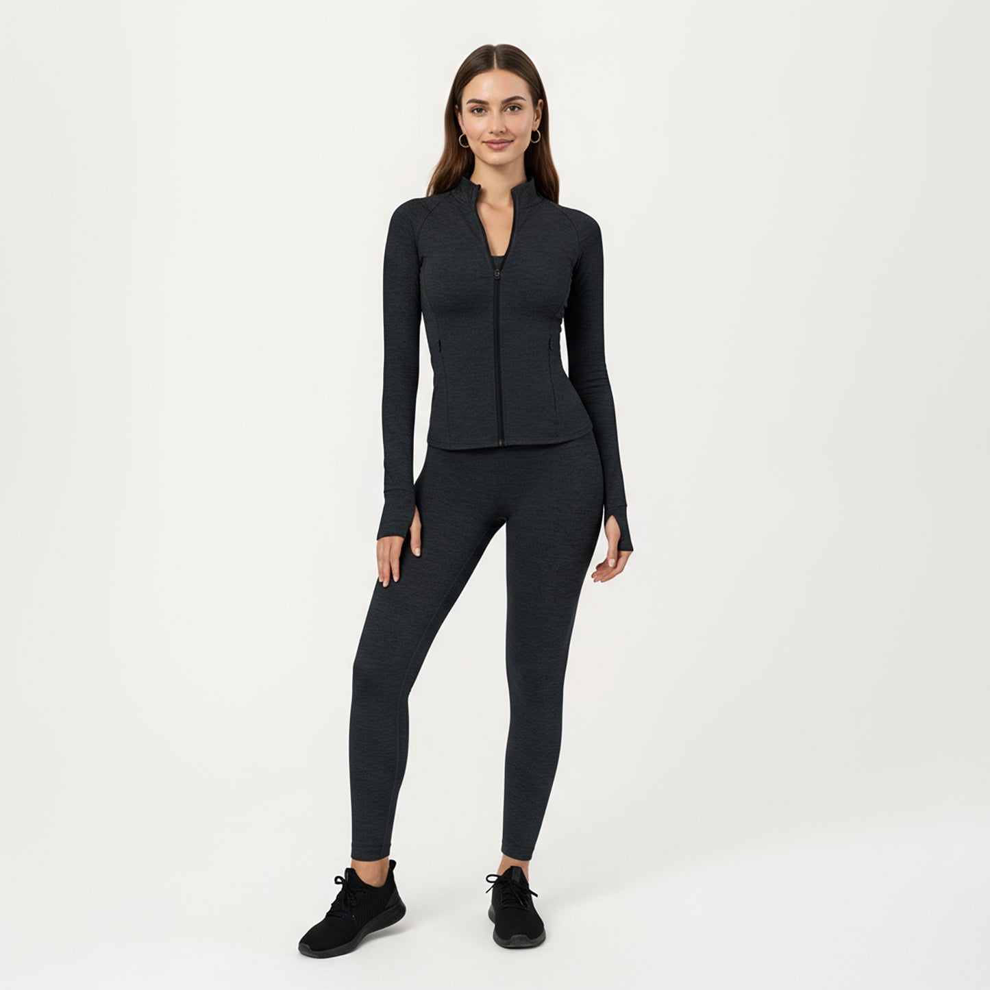 Anna-Kaci Active Women's Long Sleeve Zip-Up Mock Neck Active Jacket with Thumbhole Cuffs