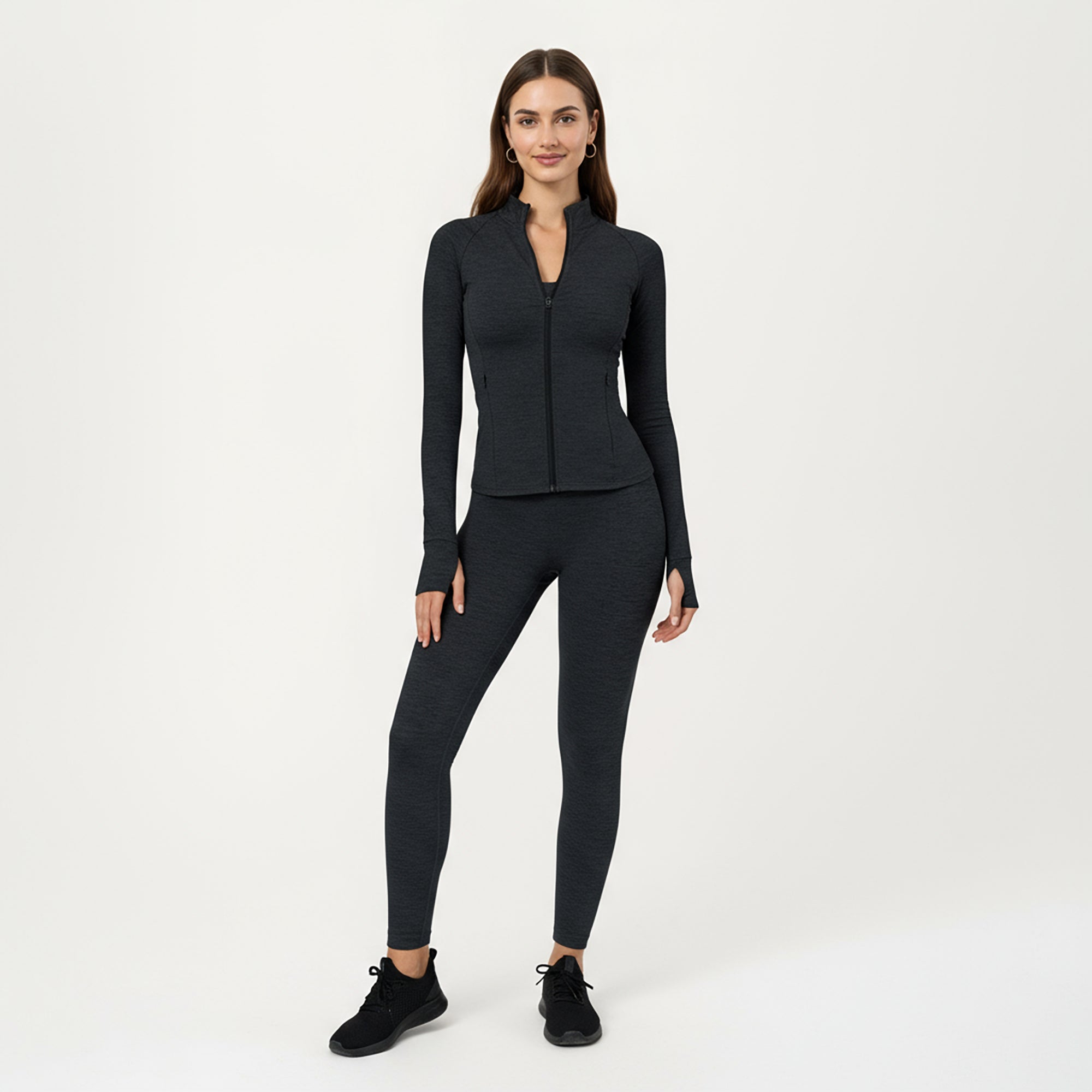 Anna-Kaci Active Women's Long Sleeve Zip-Up Mock Neck Active Jacket with Thumbhole Cuffs